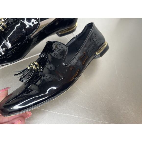 Zara Basic Black patent Leather Slip On Shoes Flats Loafer Tasseled Size 36 - Picture 2 of 6